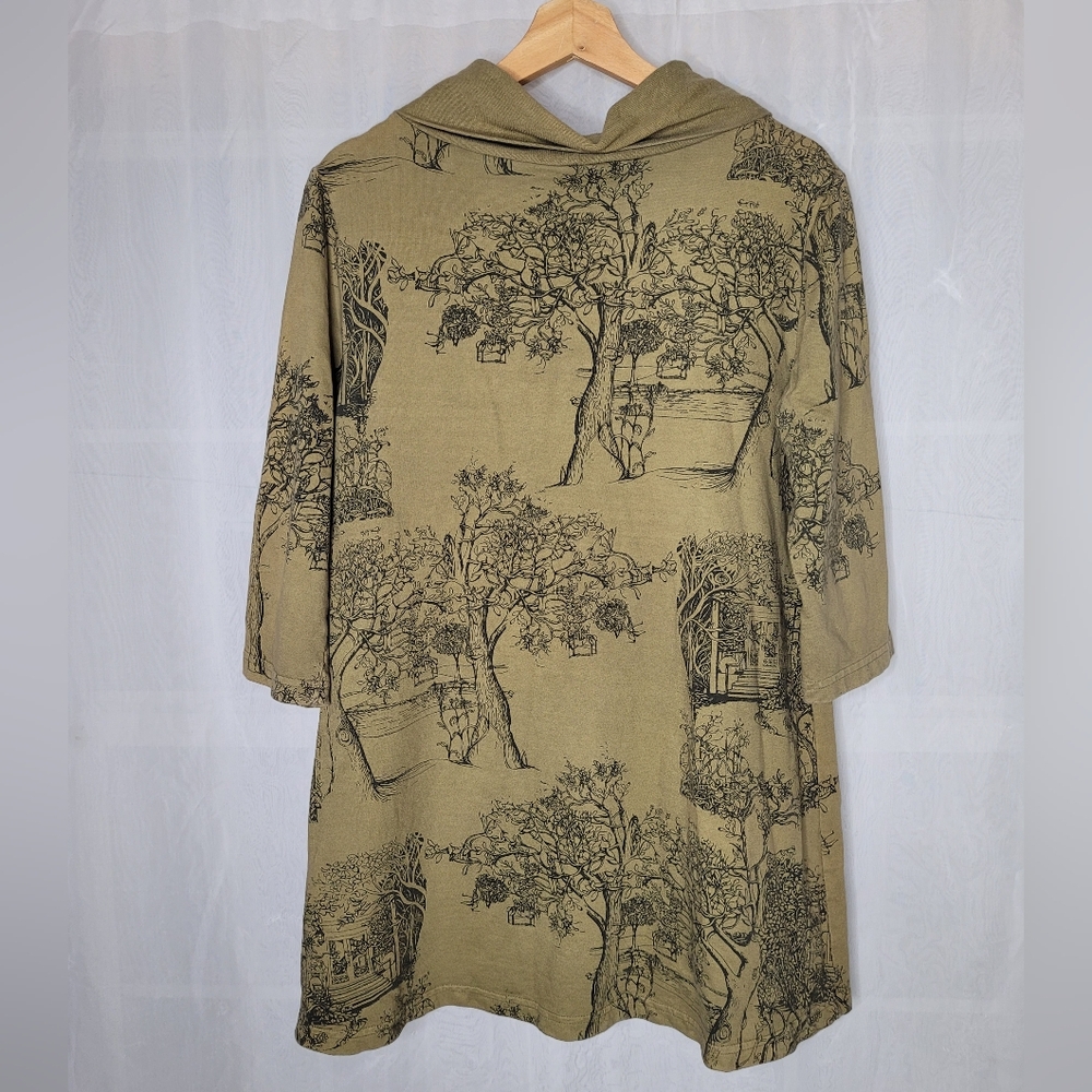 APU Cowl Neck Tunic Shirt Womens Size Small Olive Green Loose Fit Pockets Earthy - Picture 7 of 10